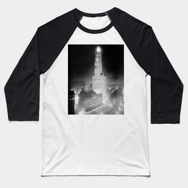 Woolworth Building at Night, 1920. Vintage Photo Baseball T-Shirt by historyphoto